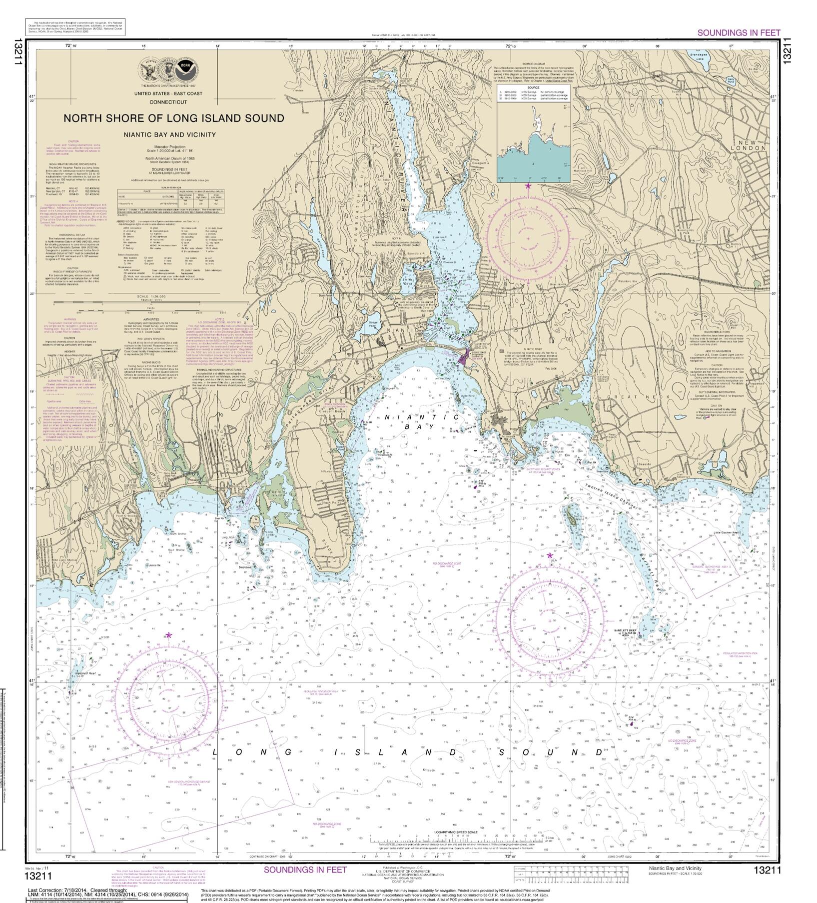 north shore of long island sound niantic bay and vicinity nautical chart dimensions