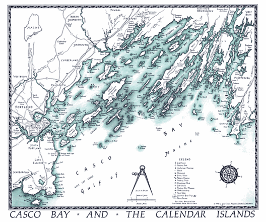 Casco Bay Calendar Islands Hand Drawn Map Artiplaq